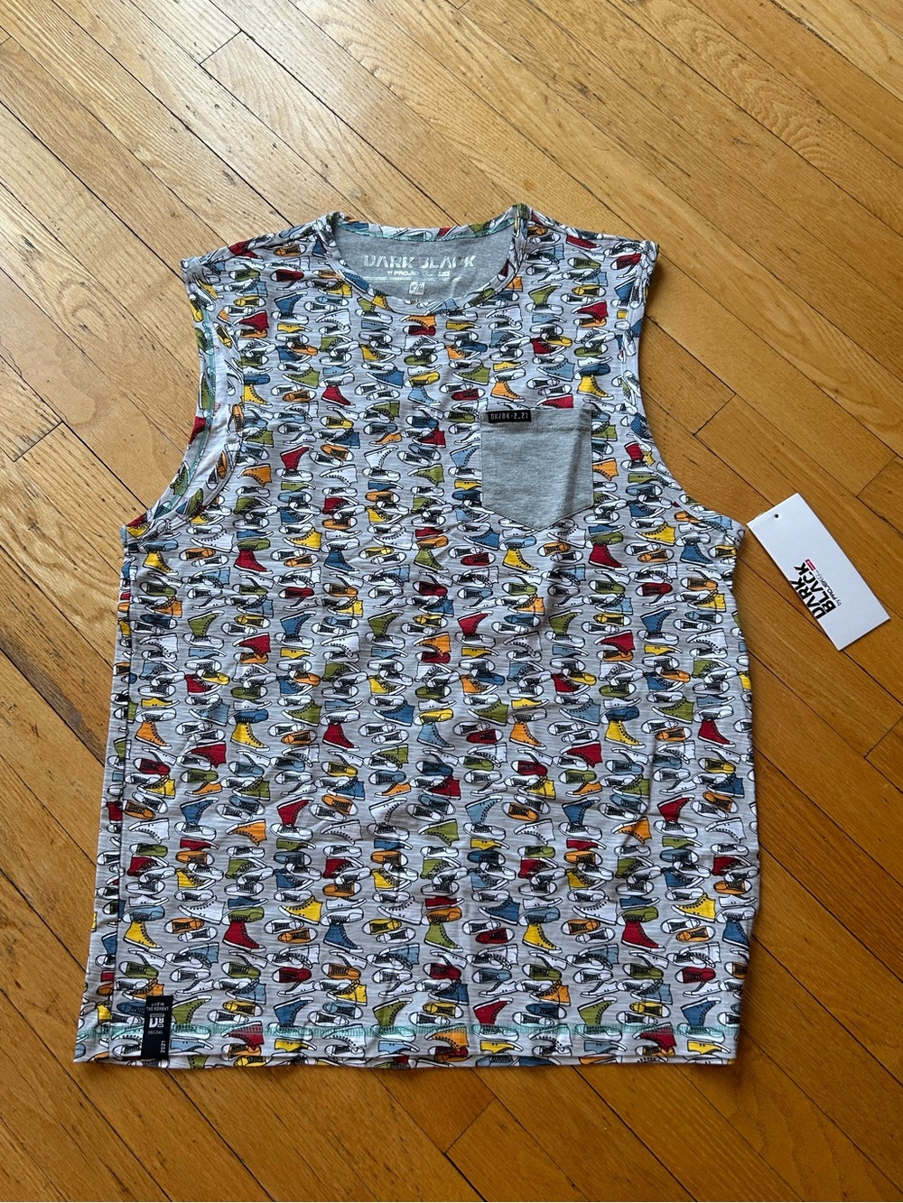 Dark Black Men's Sneaker Print Sleeveless Muscle Tee Tank Top Size USL